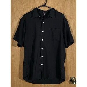Coofandy Men's Lg Black Button Down Shirt Short Sleeve Casual Linen Blend NWT